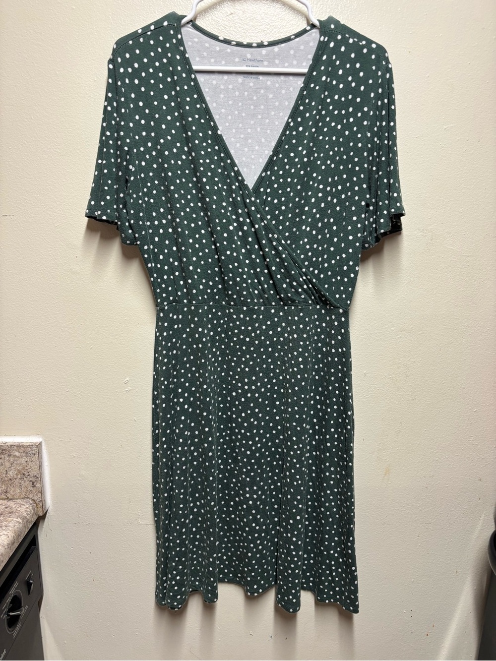 41 Hawthorn Green Elise Knit Polka Dot Faux Wrap Knee Length Dress large